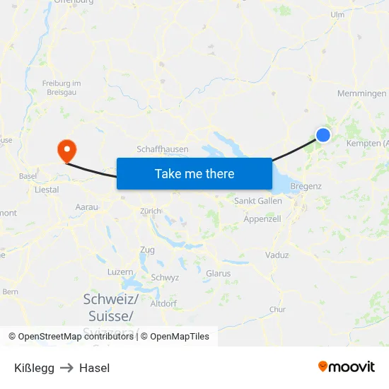 Kißlegg to Hasel map