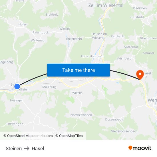 Steinen to Hasel map