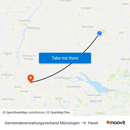 Gemeindeverwaltungsverband Münsingen to Hasel map