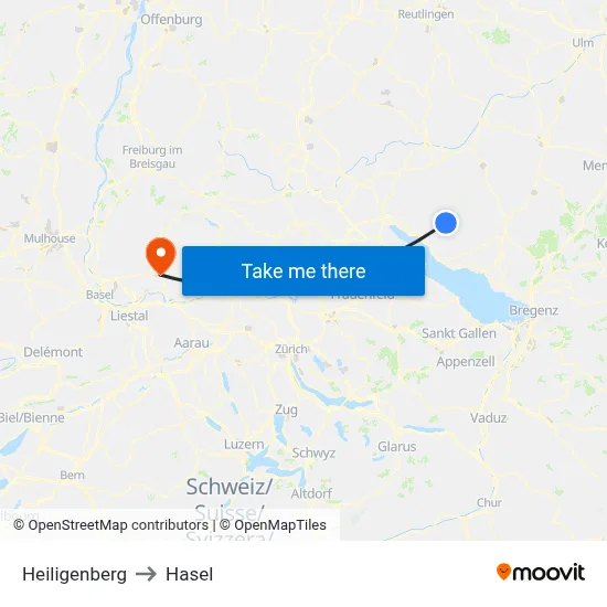 Heiligenberg to Hasel map