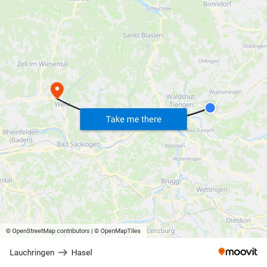 Lauchringen to Hasel map