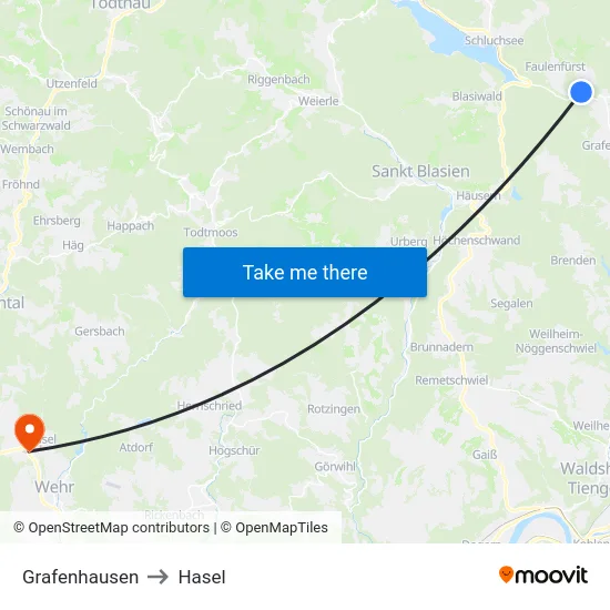 Grafenhausen to Hasel map
