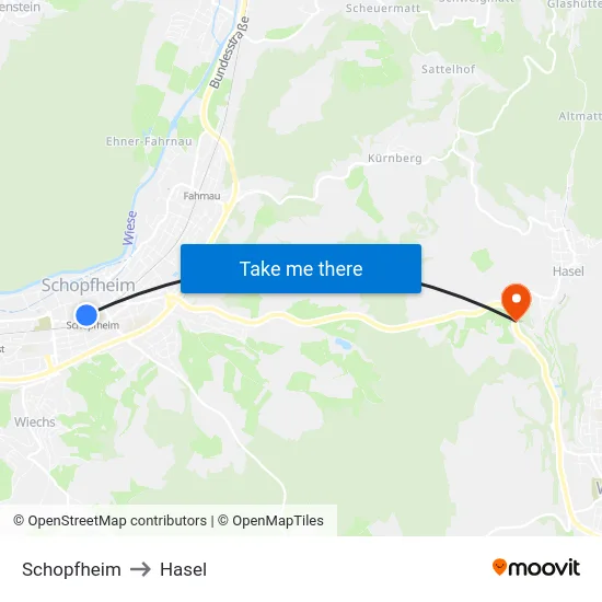 Schopfheim to Hasel map