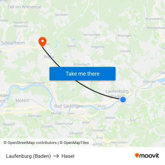Laufenburg (Baden) to Hasel map