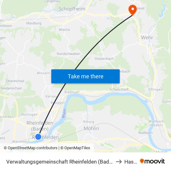 Verwaltungsgemeinschaft Rheinfelden (Baden) to Hasel map