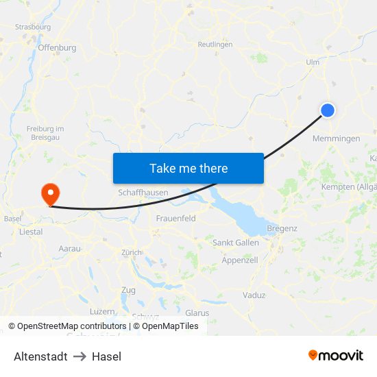 Altenstadt to Hasel map