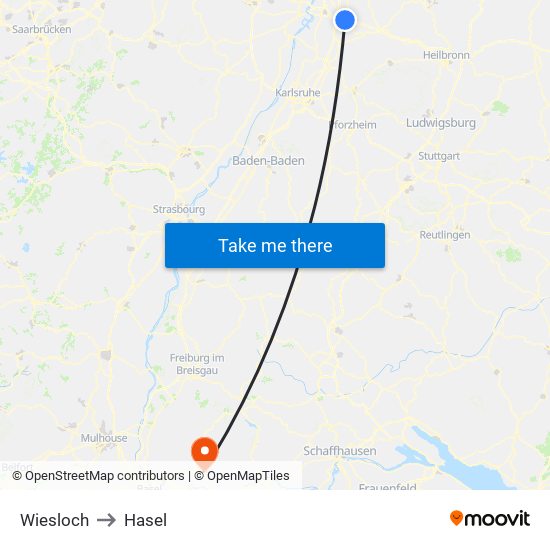 Wiesloch to Hasel map