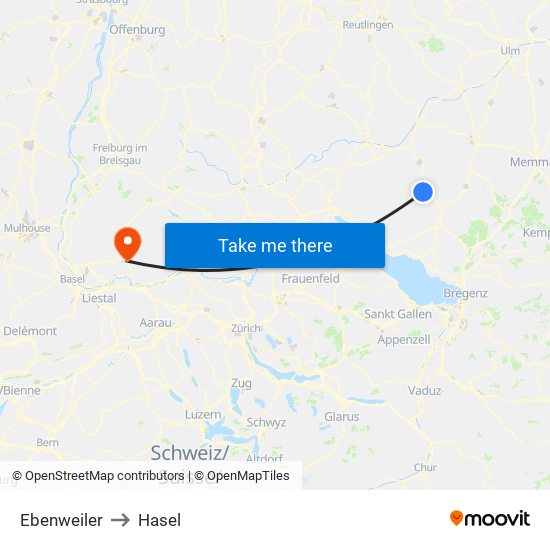 Ebenweiler to Hasel map