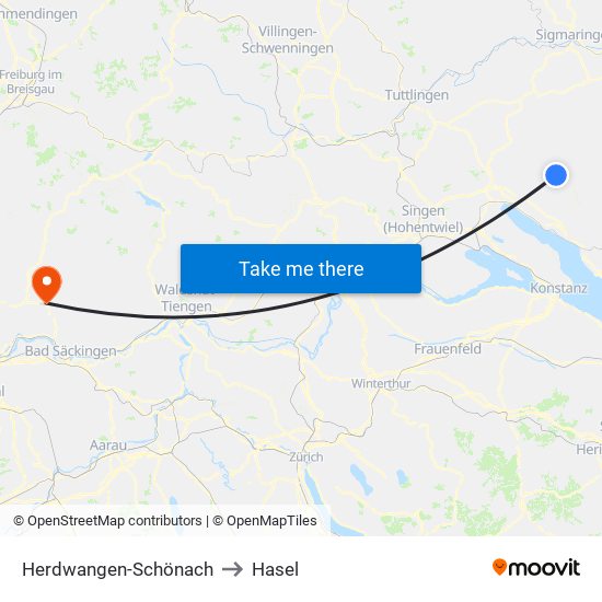 Herdwangen-Schönach to Hasel map