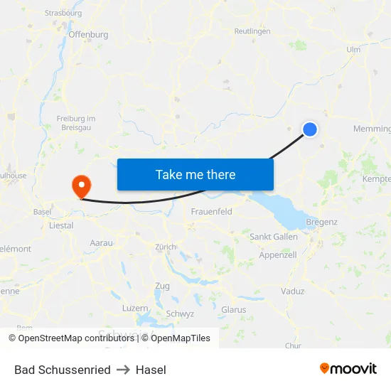 Bad Schussenried to Hasel map