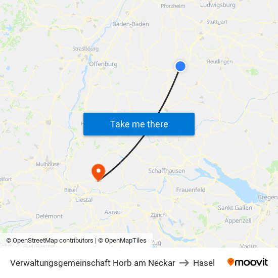 Verwaltungsgemeinschaft Horb am Neckar to Hasel map
