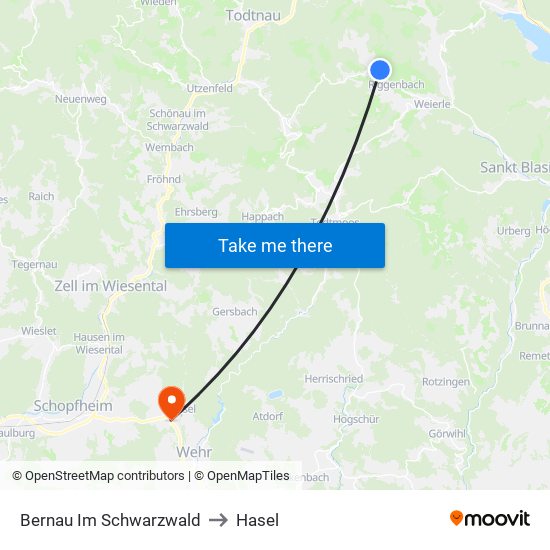 Bernau Im Schwarzwald to Hasel map
