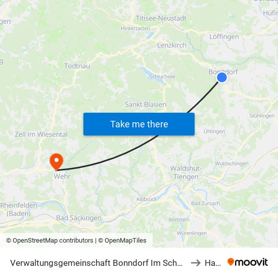 Verwaltungsgemeinschaft Bonndorf Im Schwarzwald to Hasel map