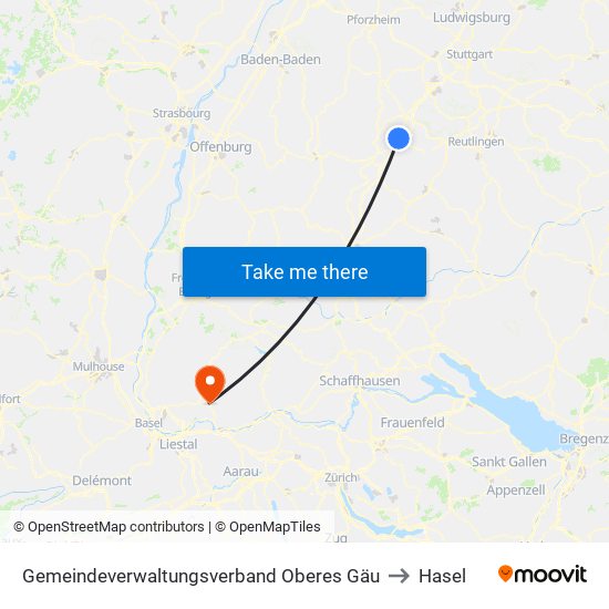 Gemeindeverwaltungsverband Oberes Gäu to Hasel map