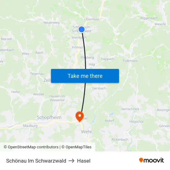 Schönau Im Schwarzwald to Hasel map