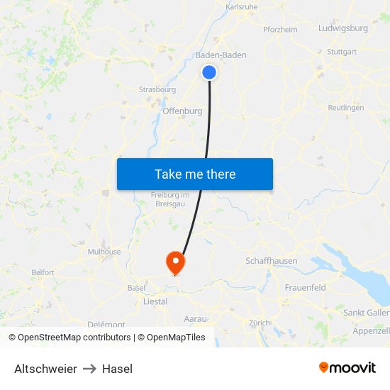 Altschweier to Hasel map