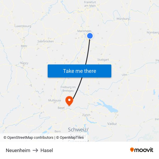 Neuenheim to Hasel map