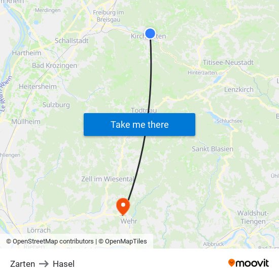 Zarten to Hasel map