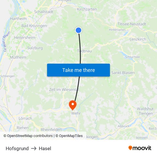 Hofsgrund to Hasel map