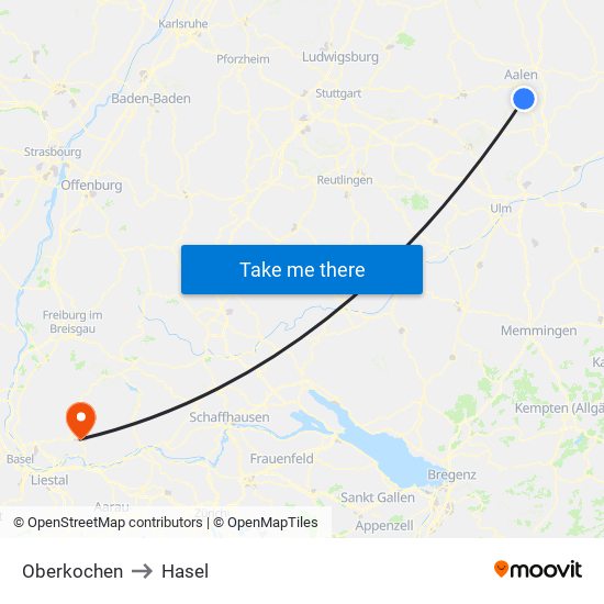 Oberkochen to Hasel map