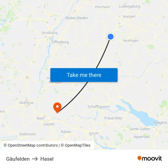 Gäufelden to Hasel map