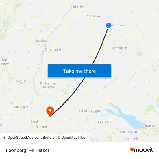 Leonberg to Hasel map