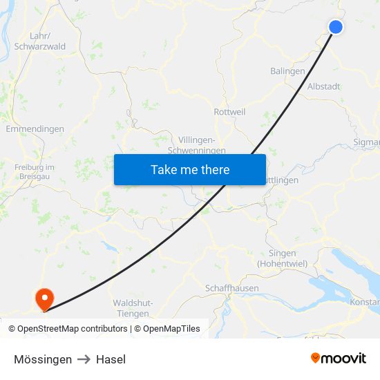 Mössingen to Hasel map