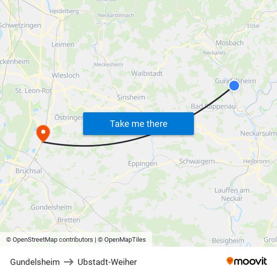 Gundelsheim to Ubstadt-Weiher map