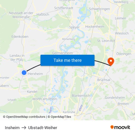 Insheim to Ubstadt-Weiher map