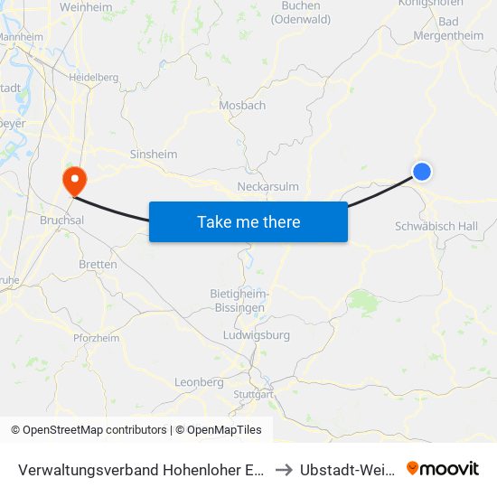 Verwaltungsverband Hohenloher Ebene to Ubstadt-Weiher map