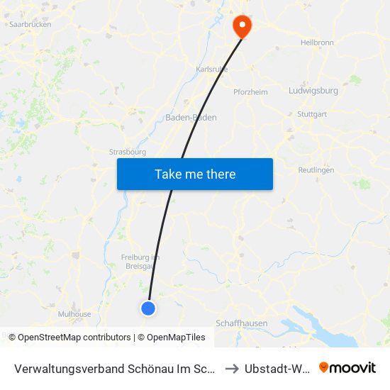 Verwaltungsverband Schönau Im Schwarzwald to Ubstadt-Weiher map