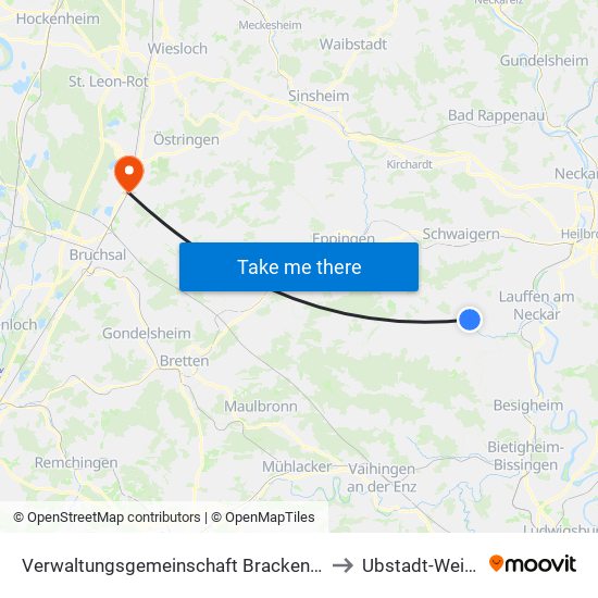 Verwaltungsgemeinschaft Brackenheim to Ubstadt-Weiher map