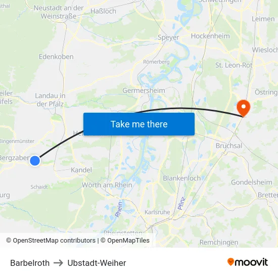 Barbelroth to Ubstadt-Weiher map