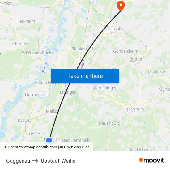 Gaggenau to Ubstadt-Weiher map