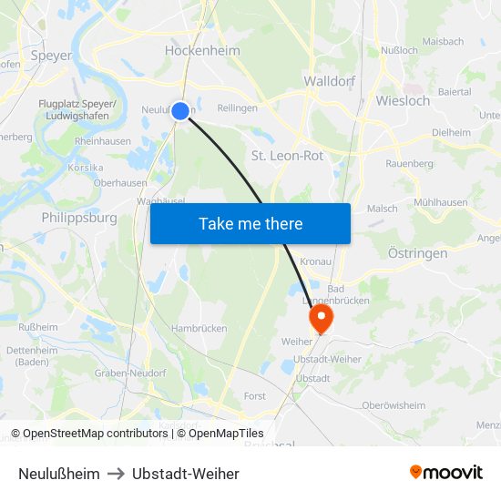 Neulußheim to Ubstadt-Weiher map