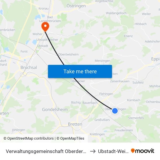 Verwaltungsgemeinschaft Oberderdingen to Ubstadt-Weiher map