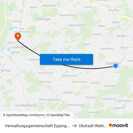 Verwaltungsgemeinschaft Eppingen to Ubstadt-Weiher map