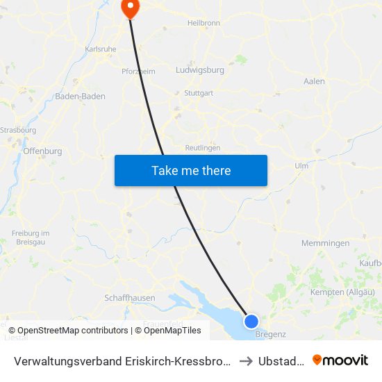 Verwaltungsverband Eriskirch-Kressbronn am Bodensee-Langenargen to Ubstadt-Weiher map