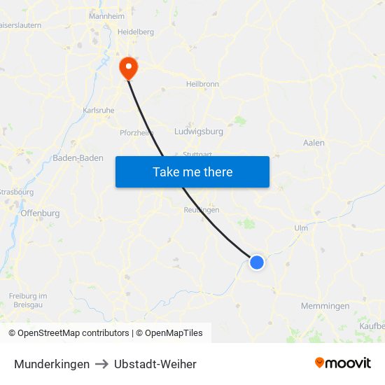 Munderkingen to Ubstadt-Weiher map