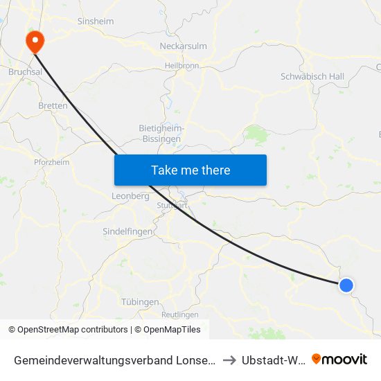 Gemeindeverwaltungsverband Lonsee-Amstetten to Ubstadt-Weiher map