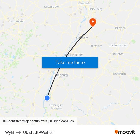 Wyhl to Ubstadt-Weiher map