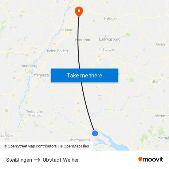 Steißlingen to Ubstadt-Weiher map