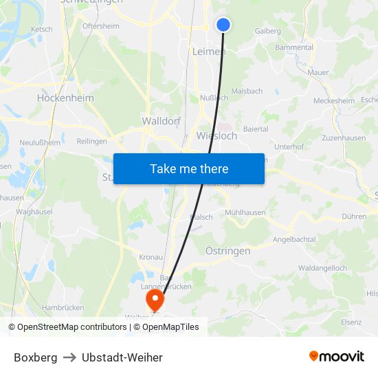 Boxberg to Ubstadt-Weiher map