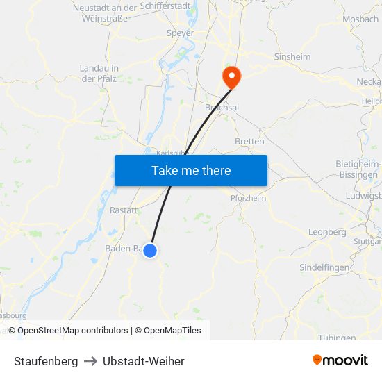 Staufenberg to Ubstadt-Weiher map