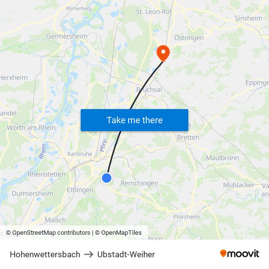 Hohenwettersbach to Ubstadt-Weiher map