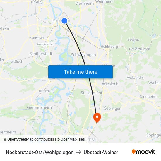Neckarstadt-Ost/Wohlgelegen to Ubstadt-Weiher map