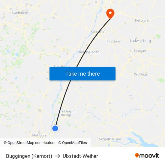 Buggingen (Kernort) to Ubstadt-Weiher map