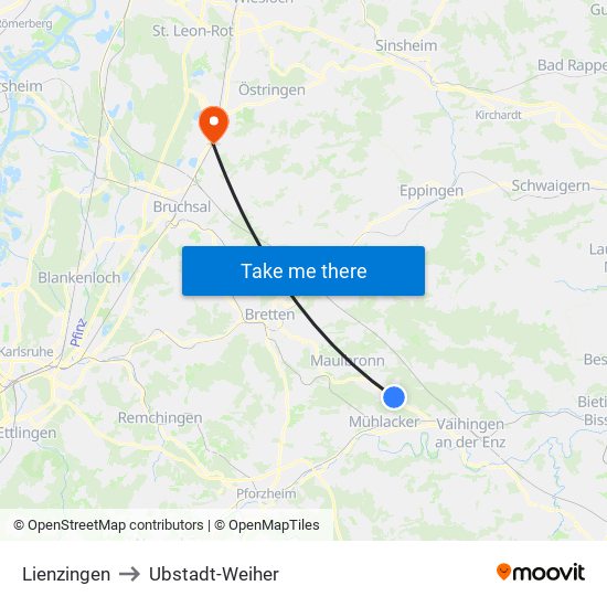 Lienzingen to Ubstadt-Weiher map