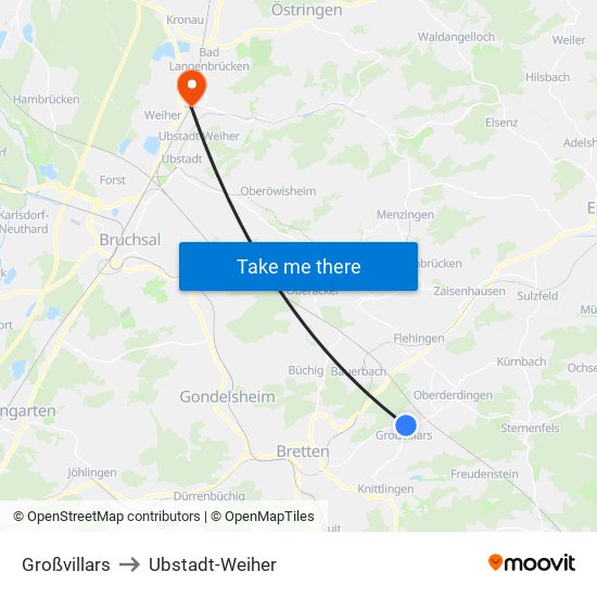 Großvillars to Ubstadt-Weiher map