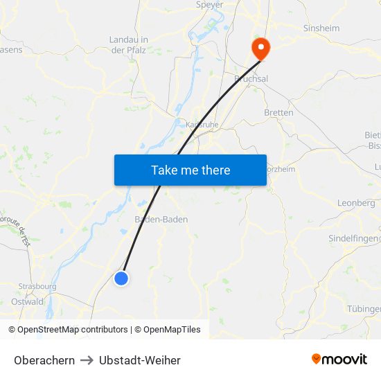 Oberachern to Ubstadt-Weiher map